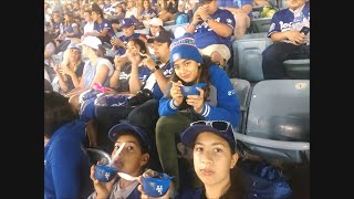 A night at Dodger Stadium with Amina, Jana, and Sami Hamza-Henderson.