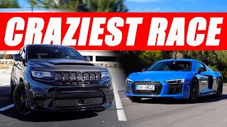 Audi R8 vs 1000HP Trackhawk: DRAG RACE!