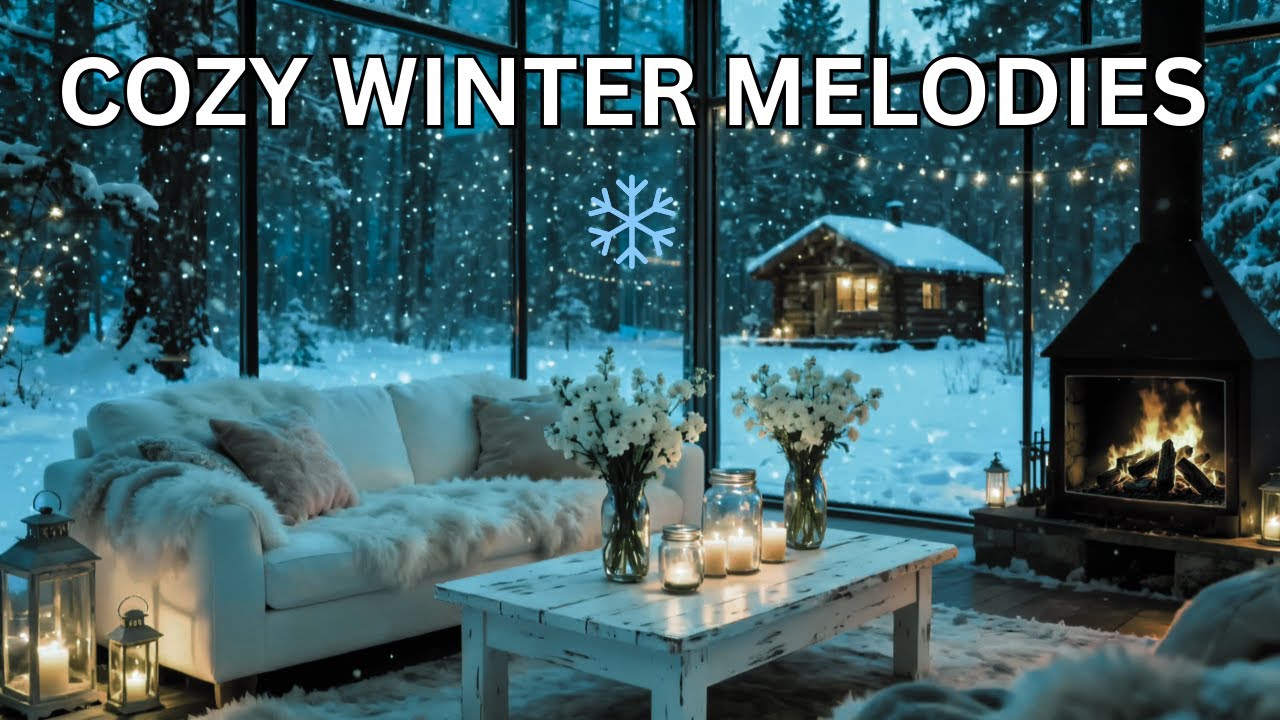 Cozy Snowy Coffee Shop ☕ Winter Jazz & Fireplace Ambience for Productivity