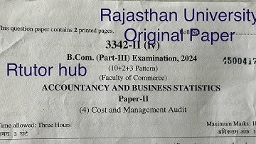 B.com 3rd year exam paper 2024 | Cost and Management audit  | Dr. Ruchi Khandelwal