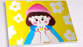 Cute Girl acrylic painting | How to paint a cute girl | Acrylic painting for beginners by Draw so cute 3,618 views 1 month ago 6 minutes, 11 seconds