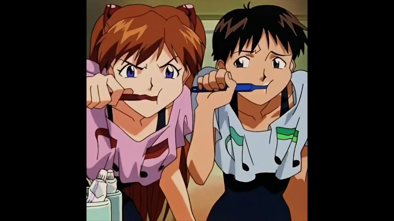 Аска ест. Синдзи Икари и Аска. Evangelion Синдзи и Аска. Евангелион 1995 Синдзи и Асука. Евангелион Синдзи и Аска поцелуй.