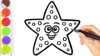 Starfish 💦🌊 Drawing, Painting, Coloring ✏🎨🖌 for Kids and Toddlers with watercolors. How to Draw Easy