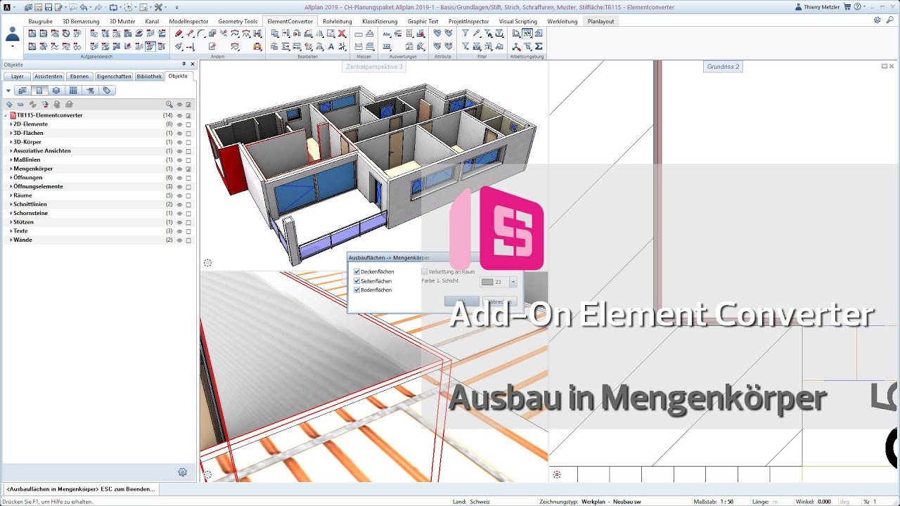 ALLPLAN Add-On ElementConverter - Ausbauflächen in Mengenkörper - YouTube