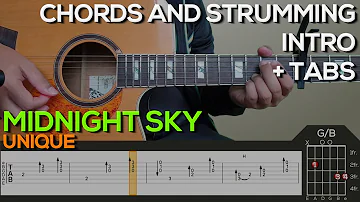 UNIQUE - Midnight Sky Guitar Tutorial [INTRO, CHORDS AND STRUMMING + TABS]