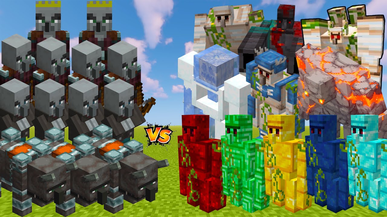 Pillager Boss vs Every Golem in Minecraft – EPIC Battle!