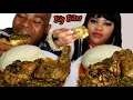 Asmr big bites challenge  fufu  seasoned charcoal grilled bbq chicken with okro soup african food