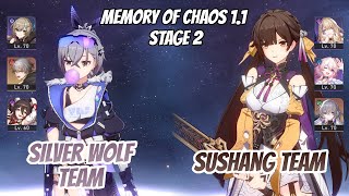 Silver Wolf Team & Sushang x Serval Memory of Chaos Stage 2 (3 Stars) | Honkai Star Rail