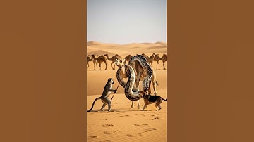 Dog and Monkey Rush to Save Camel from Giant Snake #animals #wildlife #fire #shorts #videoviral