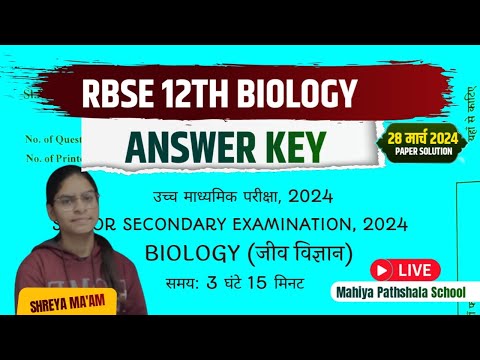 rbse board 12th biology paper solution 2024, class 12 rbse board exam biology paper answer key