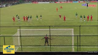 Anjan Bista scores against Bangladesh and and Nepal celebrates