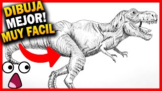 Como DIBUJAR un DINOSAURIO fácil paso a paso 🦖 [Tiranosaurio Rex REALISTA a lápiz]