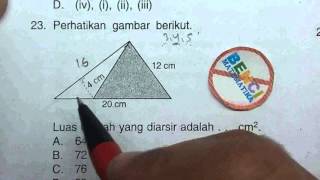 Mencari luas yang diarsir pada bangun datar segitiga. pembahasan ujian
nasional matematika smo 2016