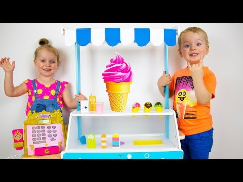 Gaby and Alex pretend play with Ice Cream Cart Toys and Baby doll. Video compilation for children