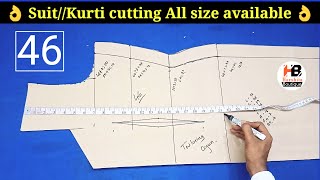 Suit/Kameez Cutting Full tutoring in Hindi| (Size 46/47) |कमीज़ सूट कटिंग करे| Harshita Boutique.