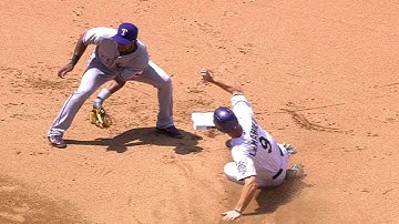 TEX@COL: LeMahieu steals second in the 4th inning