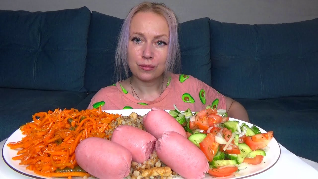 МУКБАНГ ГРЕЧКА С СОСИСКАМИ,МОРКОВЬ ПО КОРЕЙСКИ,САЛАТ ОВОЩНОЙ/Mukbang ...