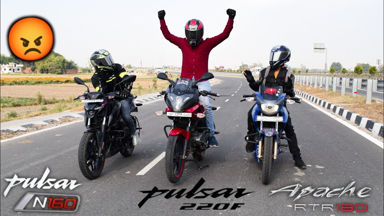Bajaj Pulsar N160 Vs TVS Apache RTR 180 Vs Pulsar 220f Drag Race | Shocking Results 😮