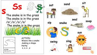 JOLLY PHONICS GROUP 1- S,A,T,I,P, N SONGS  W/ ACTION & VOCABULARY. (REPEATED 2X)