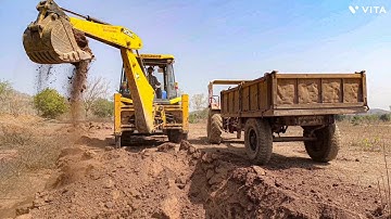 Jcb 3dx Backhoe Loading red  Murum in Mahindra 415 DI Tractor |  With New Pond