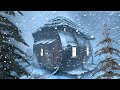 SNOWSTORM near lonely hut at Night 2025. Blowing wind, Howling wind, Cold winter sounds 2025