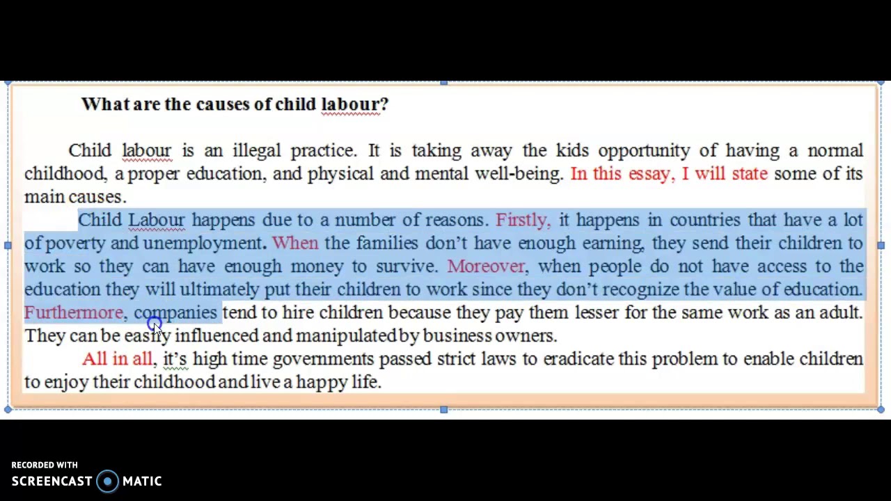The causes of child labour فقرة على