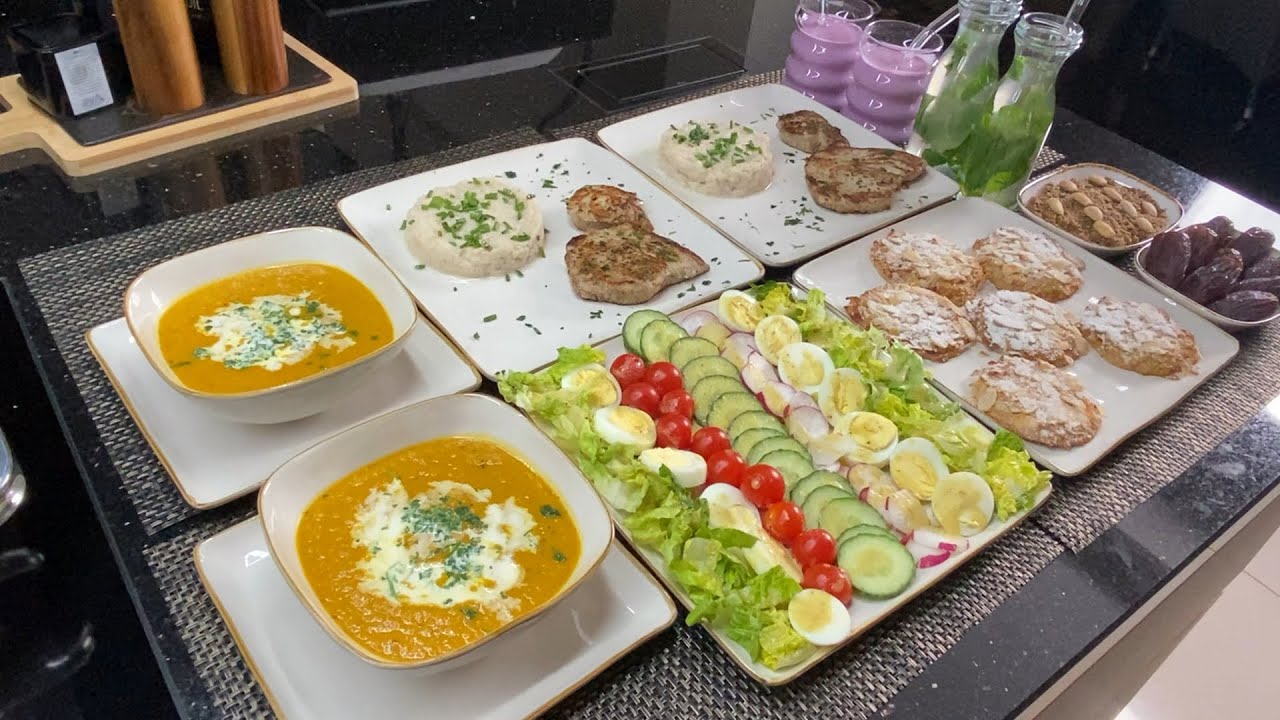 مائدة افطار رمضان 🌙 لانقاص الوزن جبتلك وجبات صحية كاملة بدون خبز قليلة الكربوهيدرات 💪