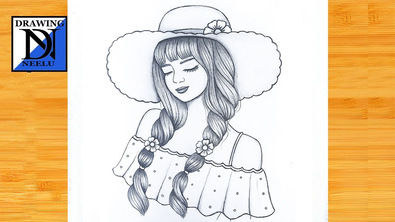 How to draw a Girl wearing big hat Easy drawing Pencil sketch for