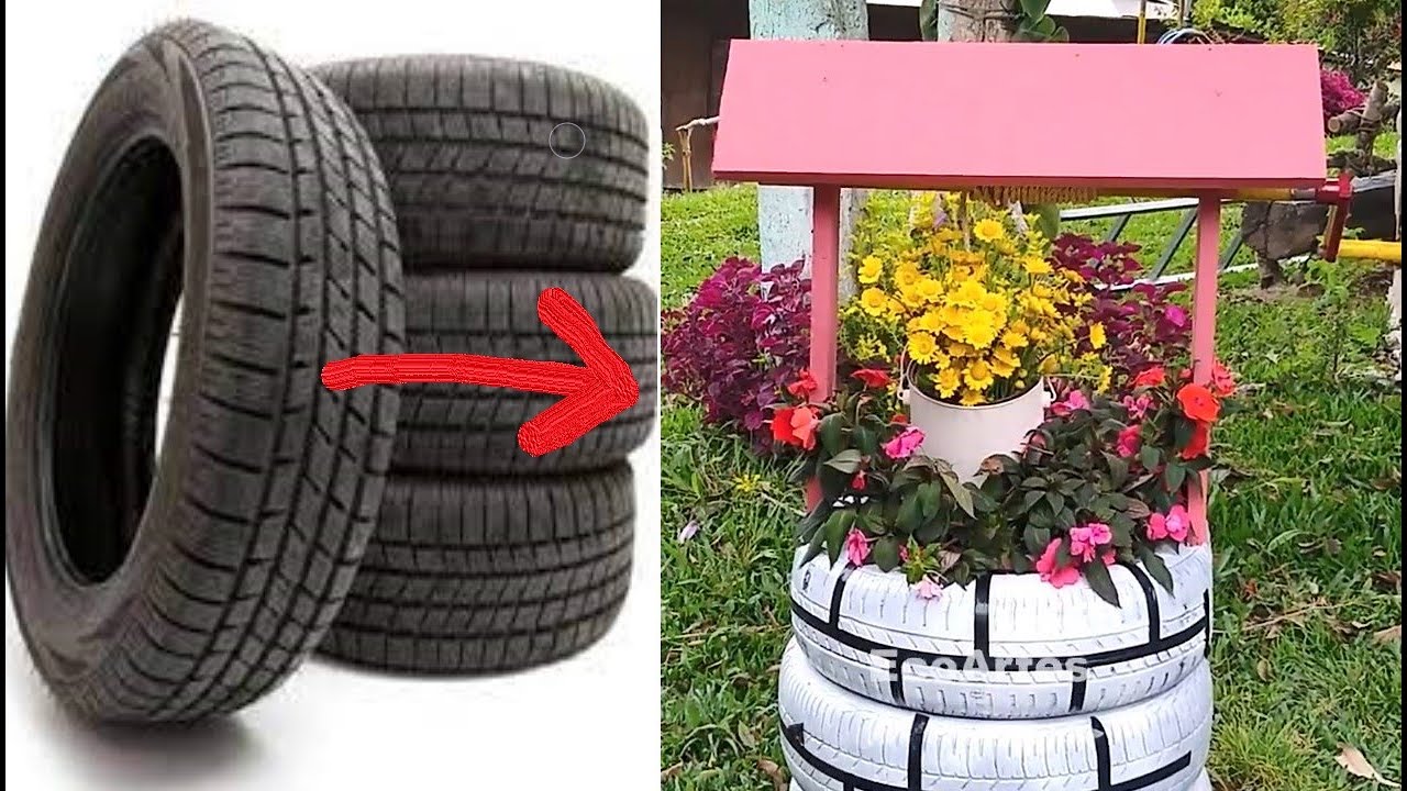 COMO FAZER POÇO FLOREIRA DE  PNEUS E VASOURAS / JARDIN E DECORAÇÃO
