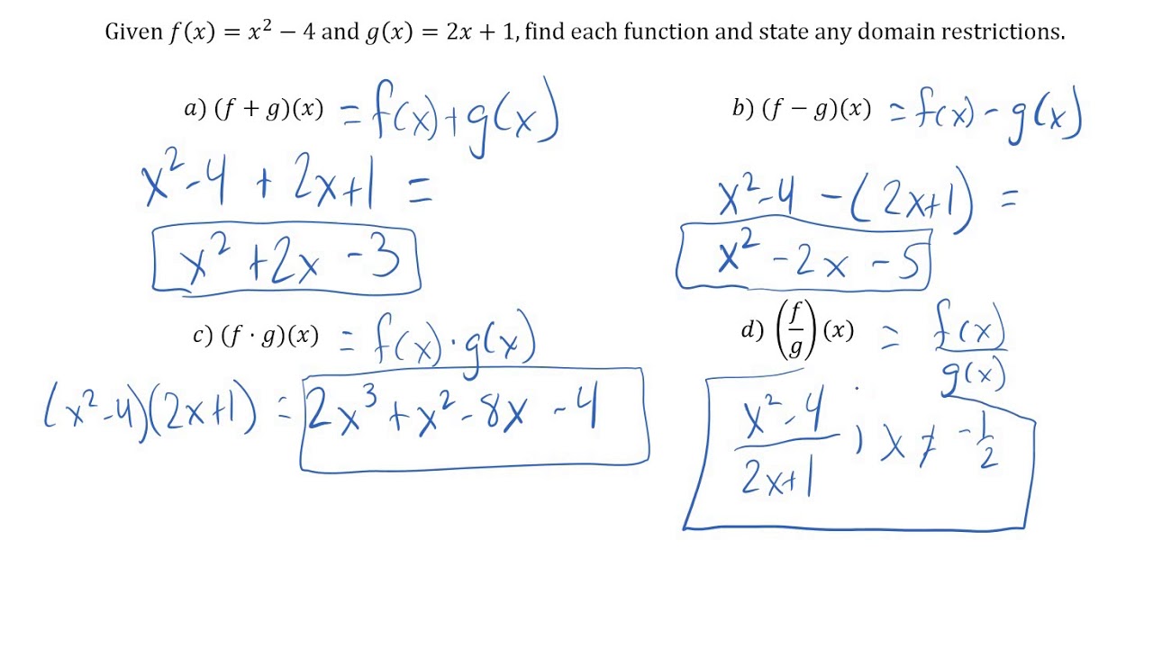 Combine Functions Using Multiple Arithmetic Operations Algebra 2 Worksheets