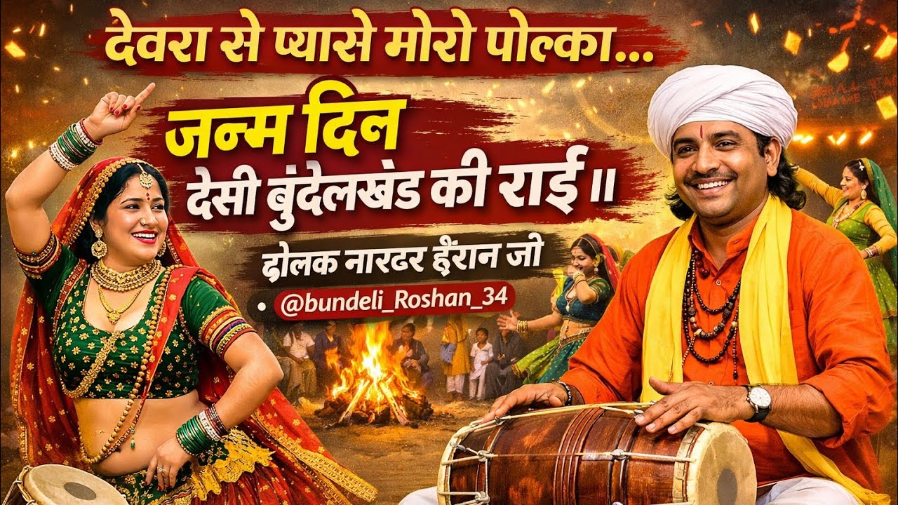 साड़ी से प्यारो मोरो पोल्का।।जन्म दिन देसी बुंदेलखंड की राई।।ढोलक मास्टर हैरान जी#@bundeli_Roshan_34