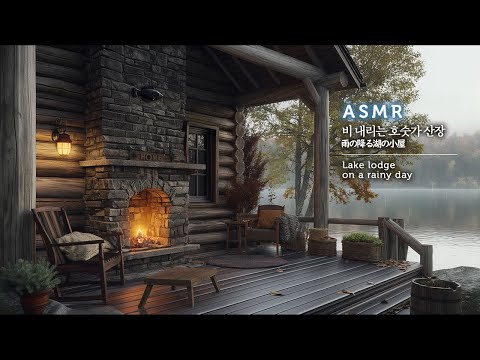 ASMR 비 내리는 호숫가 산장 | 다른 방에서 들리는 피아노 + 빗소리, 천둥소리, 장작타는소리