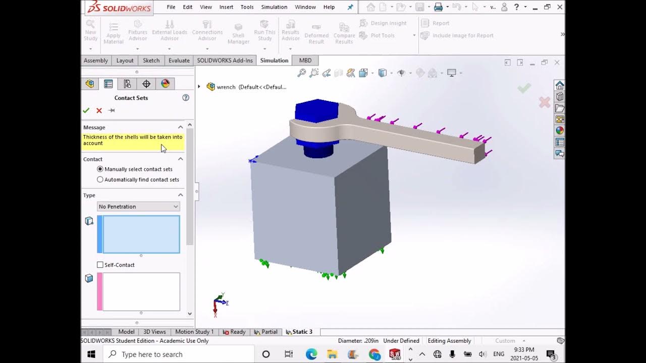 Solidworks Simulation Part 1 17 Wrench Defined Using Pins YouTube