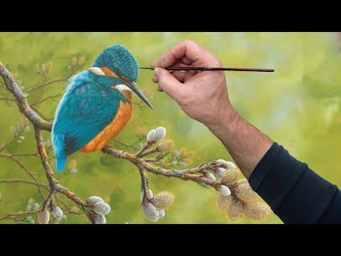 My Process as I Paint a Kingfisher's Portrait | Wildlife Art | Robert E Fuller