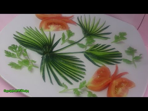 Gorgeous Cucumber Art & Tomato Butterfly Cutting Garnish Design | Vegetable Art Cutting Decoration