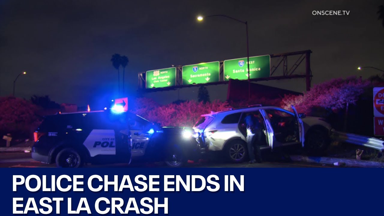 Police chase ends in crash in East Los Angeles, driver arrested - YouTube