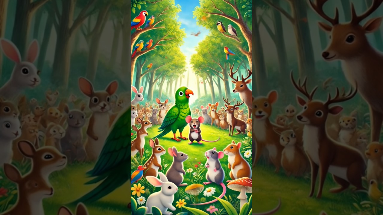 The Forest Meeting: A Heartwarming Animal Gathering 🐭🦜🌳"