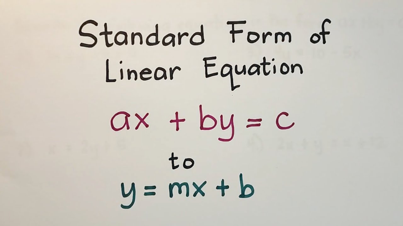 Standard Form and Slope Intercept Form of Linear Equation in Two