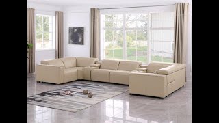 Global United 1208 8-Piece 2-Power Reclining Leather U-Sectional with Power Headrests-Product Video