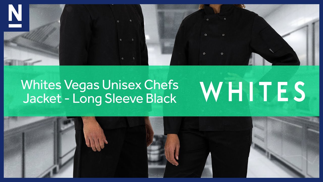 Whites Vegas Unisex Chefs Jacket Long Sleeve Black | Nisbets Chef Jacket