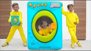Senya play with magical toy washing machine and microwave