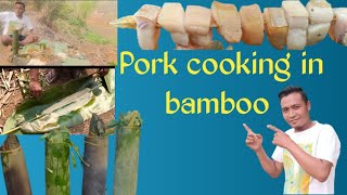 northeast traditional bamboo pork recipe, spicy pork cooking in bamboo