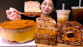 ☕🍰Lotus cake, Coffee bread, Banana coffee smoothie, Caramel hazelnut coffee bread ASMR Mukbang