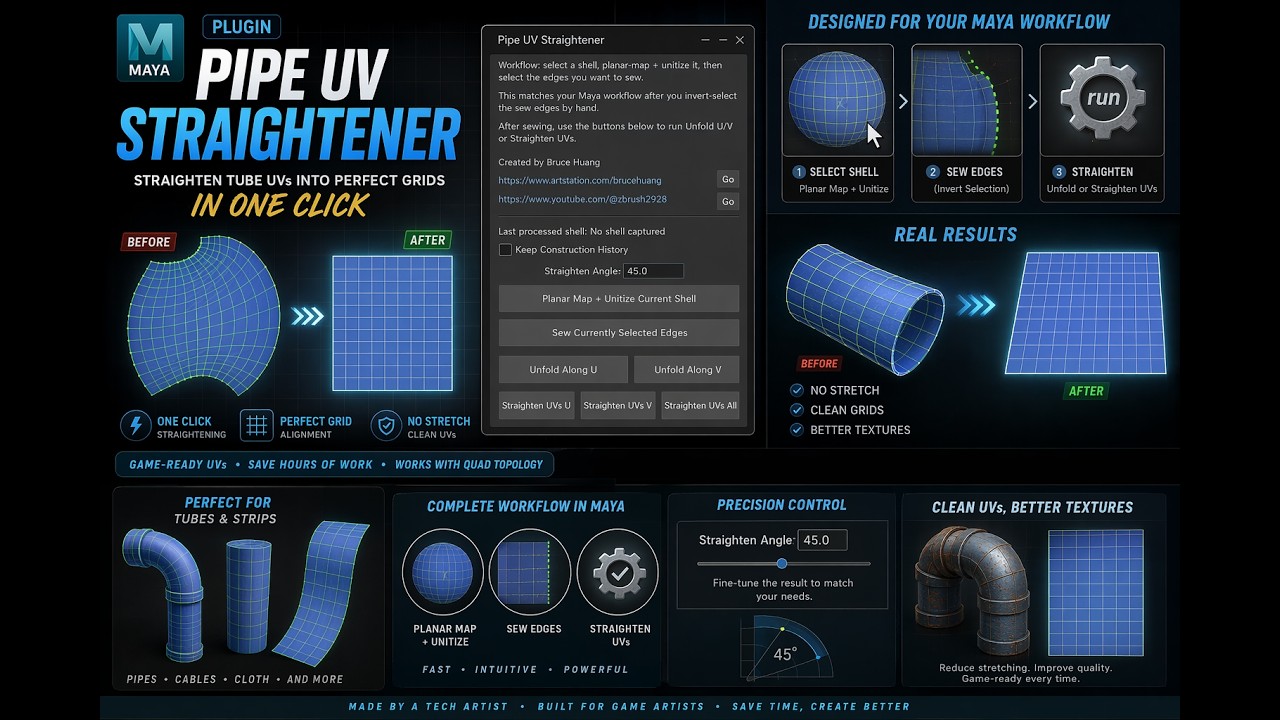 Maya UV Straightening Plugin – Turn Tube UVs into Perfect Grids in One ...