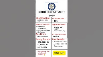 Defence Research And Development Organisation Recruitment 2025 ll Apply Now New Job #DRDO #govtjobs
