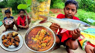 Rohu Fish with Kachu saag dantha Curry Recipe Village Style | Kachu saag and fish recipe