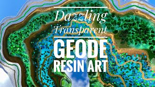 Dazzling Transparent Geode Resin Art instruction on how to create on crystal clear acrylic panel