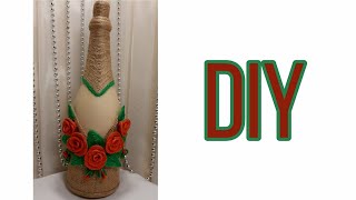 Декор бутылки джутовым шпагатом / bottle decor