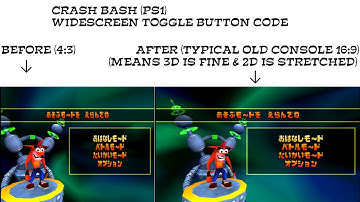 Crash Bash (PS1) - Interesting widescreen toggle button cheat code (480p)