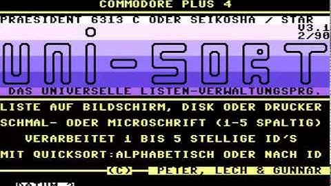COMMODORE 16 116 PLUS 4 +4 Uni Sort v3 1 1998 02Lech, Peter   GunnarDEFW prg